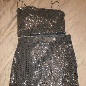 Sequin silver two piece set
